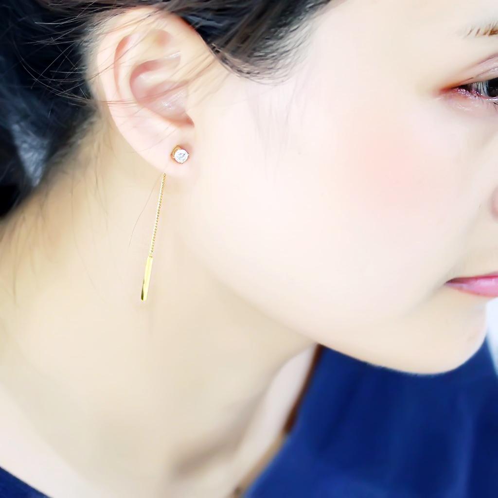 IP Gold(Ion Plating) Stainless Steel Earrings with AAA Grade CZ  in Clear