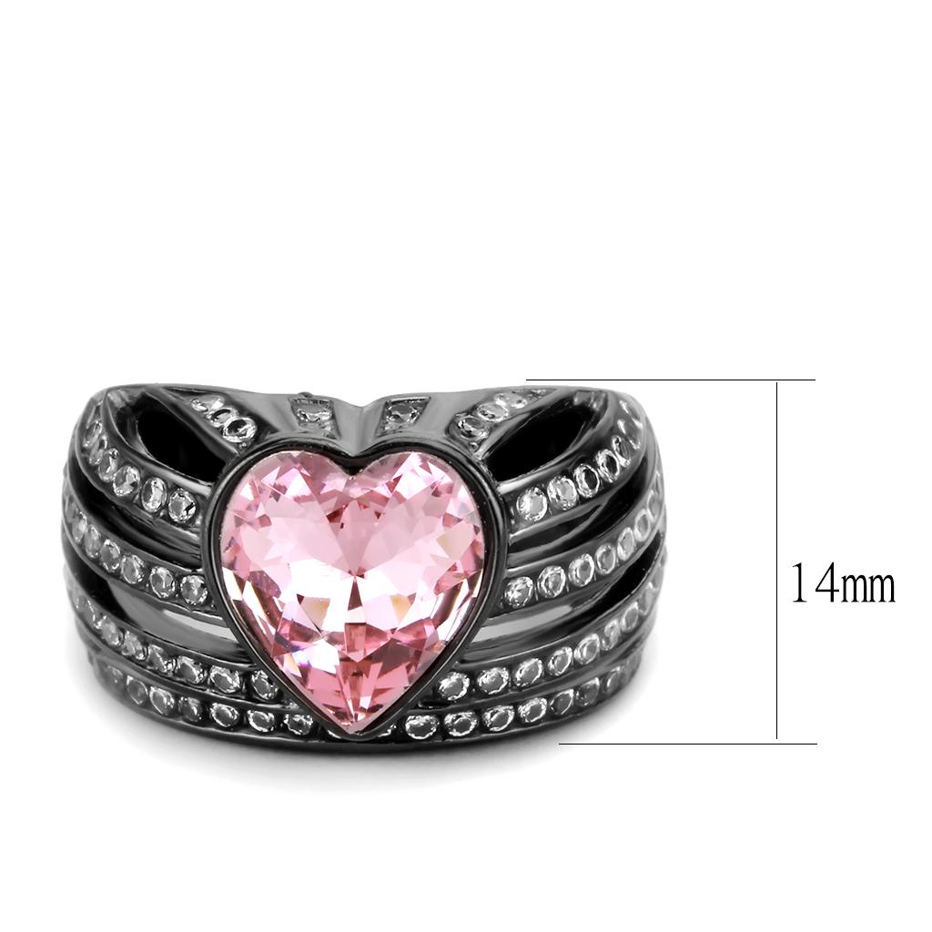 IP Black(Ion Plating) Stainless Steel Ring with Top Grade Crystal  in Light Rose