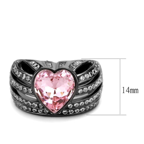 IP Black(Ion Plating) Stainless Steel Ring with Top Grade Crystal  in Light Rose