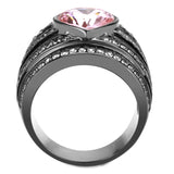 IP Black(Ion Plating) Stainless Steel Ring with Top Grade Crystal  in Light Rose