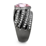 IP Black(Ion Plating) Stainless Steel Ring with Top Grade Crystal  in Light Rose