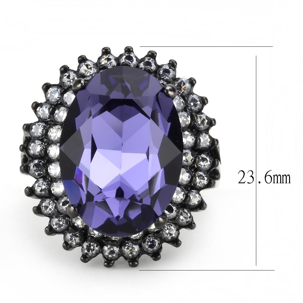 IP Black(Ion Plating) Stainless Steel Ring with Top Grade Crystal  in Tanzanite