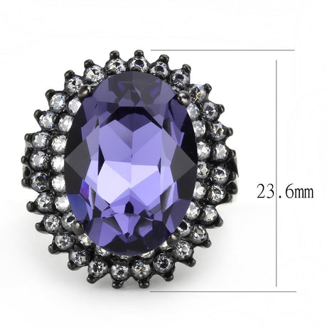 IP Black(Ion Plating) Stainless Steel Ring with Top Grade Crystal  in Tanzanite