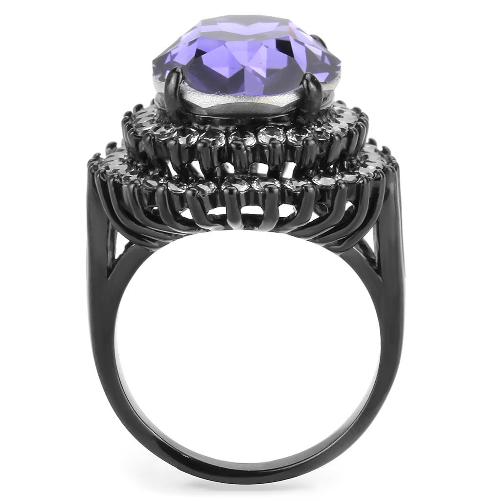 IP Black(Ion Plating) Stainless Steel Ring with Top Grade Crystal  in Tanzanite