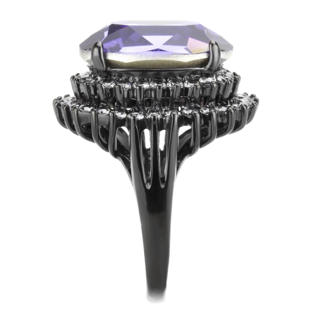 IP Black(Ion Plating) Stainless Steel Ring with Top Grade Crystal  in Tanzanite