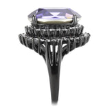 IP Black(Ion Plating) Stainless Steel Ring with Top Grade Crystal  in Tanzanite