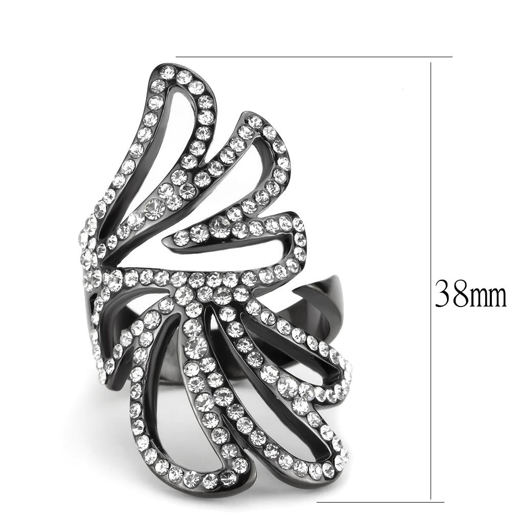 IP Light Black  (IP Gun) Stainless Steel Ring with Top Grade Crystal  in Clear