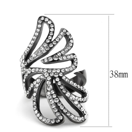 IP Light Black  (IP Gun) Stainless Steel Ring with Top Grade Crystal  in Clear