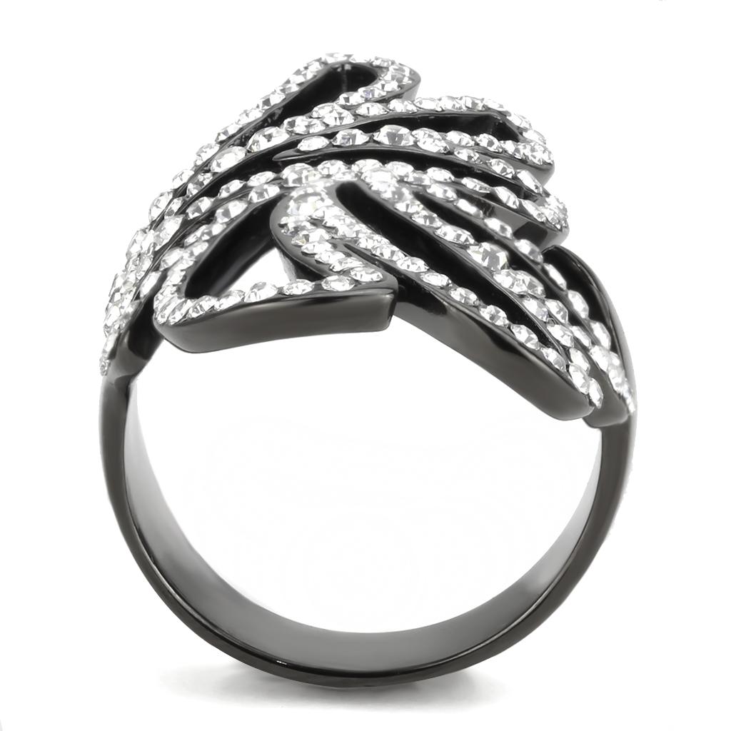 IP Light Black  (IP Gun) Stainless Steel Ring with Top Grade Crystal  in Clear
