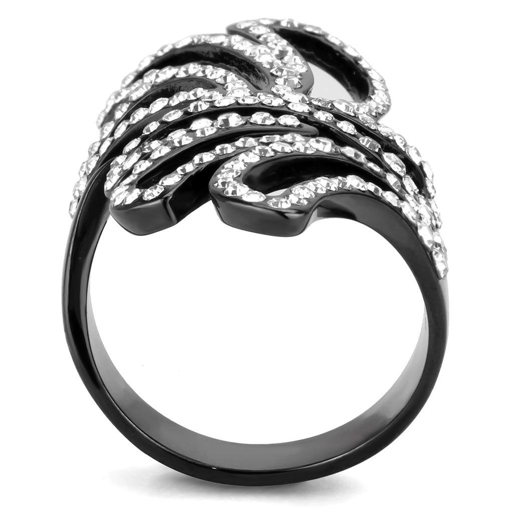 IP Light Black  (IP Gun) Stainless Steel Ring with Top Grade Crystal  in Clear