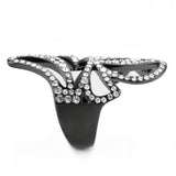 IP Light Black  (IP Gun) Stainless Steel Ring with Top Grade Crystal  in Clear