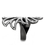 IP Light Black  (IP Gun) Stainless Steel Ring with Top Grade Crystal  in Clear