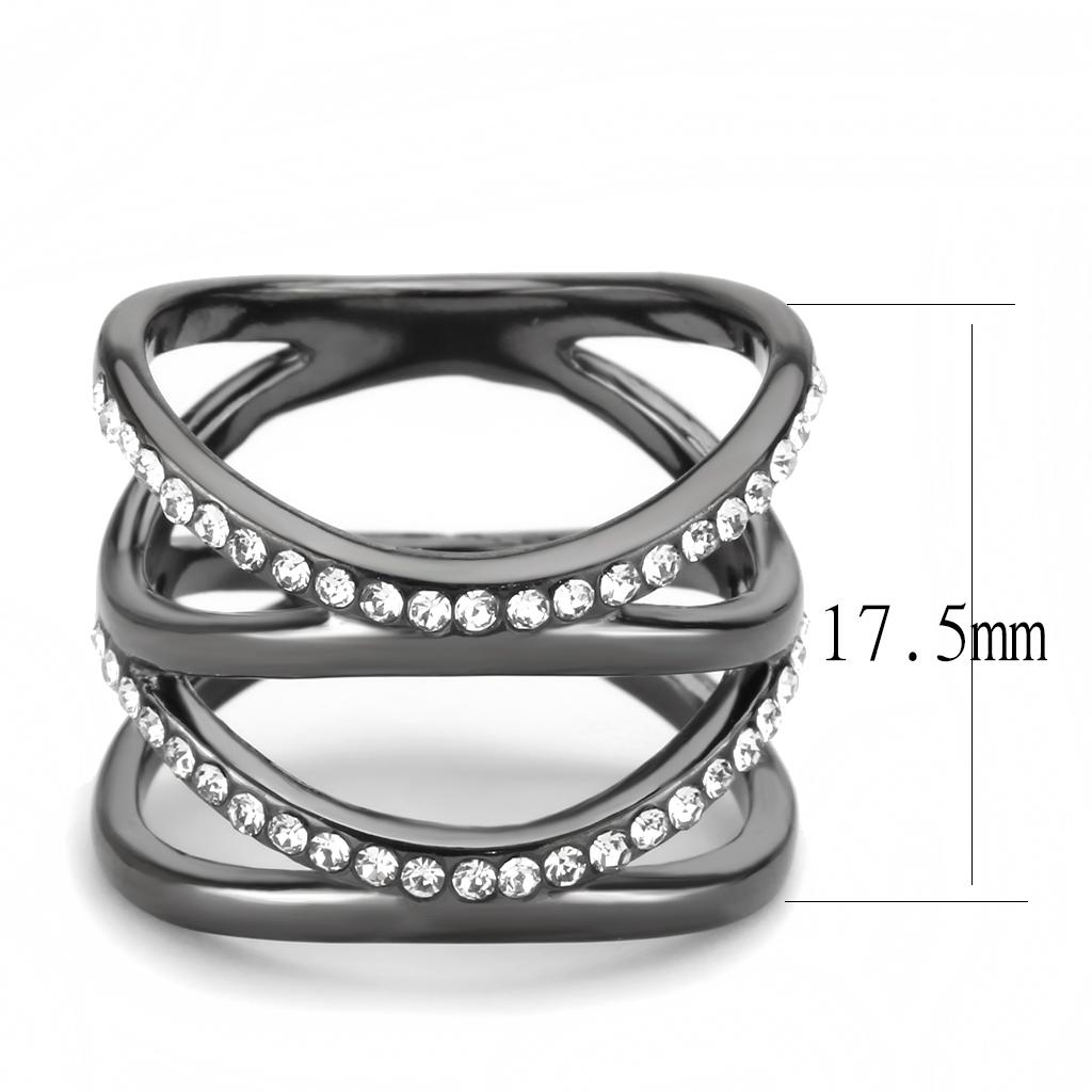 IP Light Black  (IP Gun) Stainless Steel Ring with Top Grade Crystal  in Clear