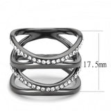 IP Light Black  (IP Gun) Stainless Steel Ring with Top Grade Crystal  in Clear