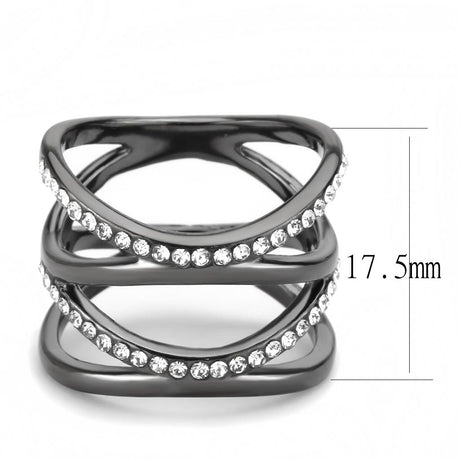 IP Light Black  (IP Gun) Stainless Steel Ring with Top Grade Crystal  in Clear