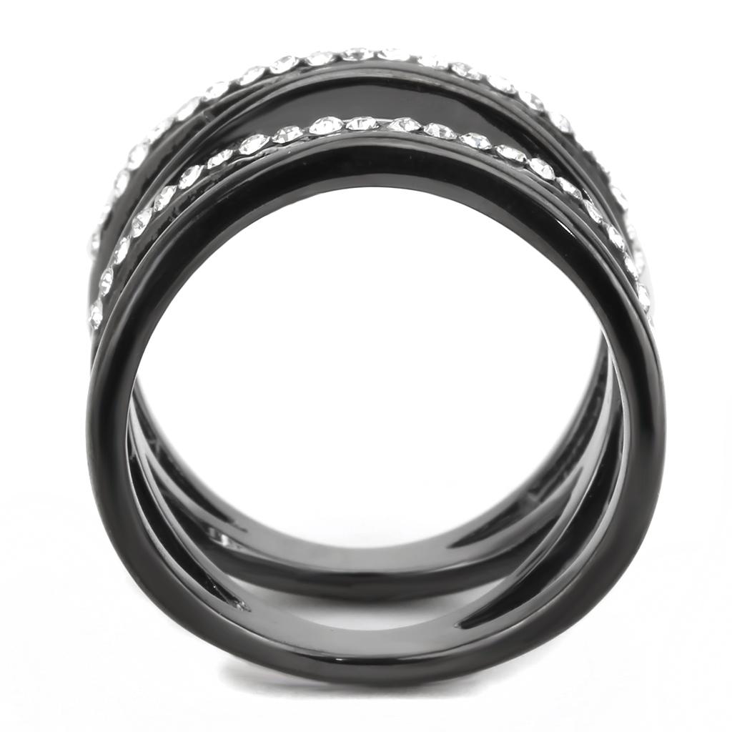 IP Light Black  (IP Gun) Stainless Steel Ring with Top Grade Crystal  in Clear