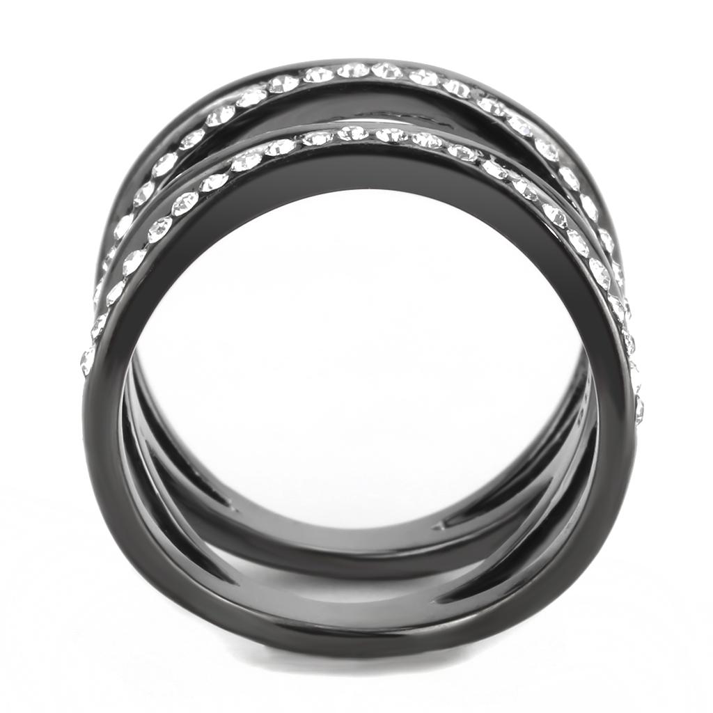 IP Light Black  (IP Gun) Stainless Steel Ring with Top Grade Crystal  in Clear
