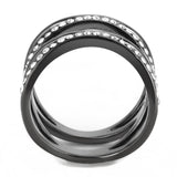 IP Light Black  (IP Gun) Stainless Steel Ring with Top Grade Crystal  in Clear