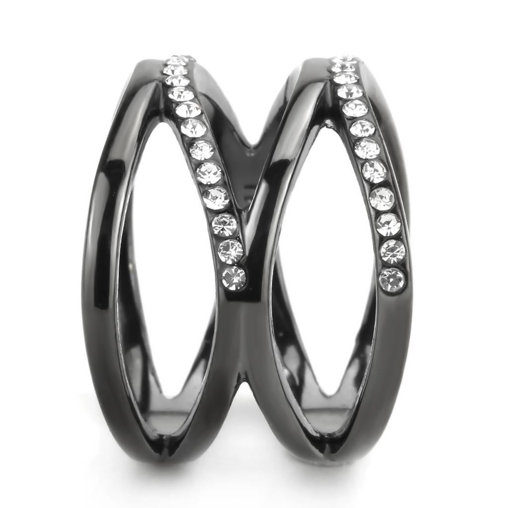 IP Light Black  (IP Gun) Stainless Steel Ring with Top Grade Crystal  in Clear