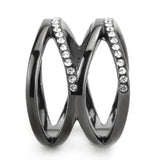 IP Light Black  (IP Gun) Stainless Steel Ring with Top Grade Crystal  in Clear