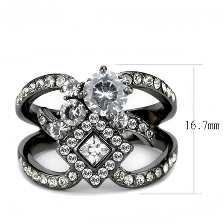 IP Light Black  (IP Gun) Stainless Steel Ring with AAA Grade CZ  in Clear