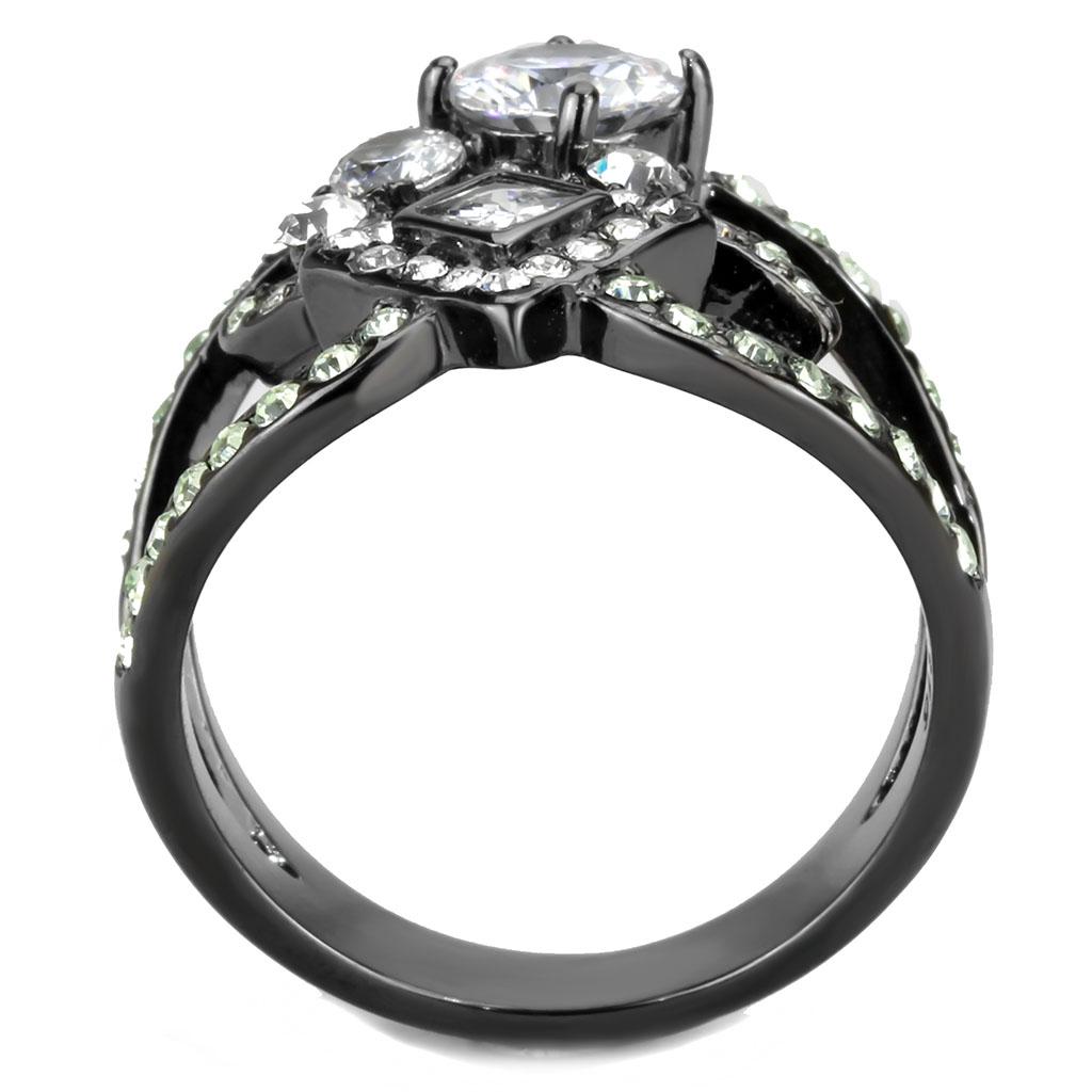 IP Light Black  (IP Gun) Stainless Steel Ring with AAA Grade CZ  in Clear