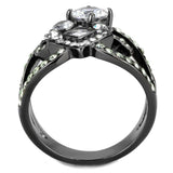 IP Light Black  (IP Gun) Stainless Steel Ring with AAA Grade CZ  in Clear