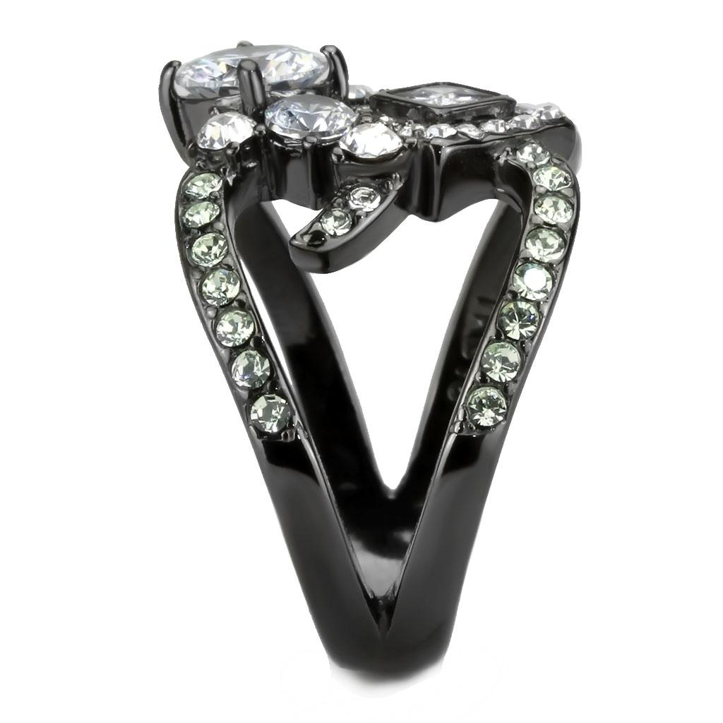 IP Light Black  (IP Gun) Stainless Steel Ring with AAA Grade CZ  in Clear