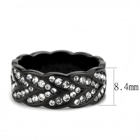 IP Black(Ion Plating) Stainless Steel Ring with Top Grade Crystal  in Clear