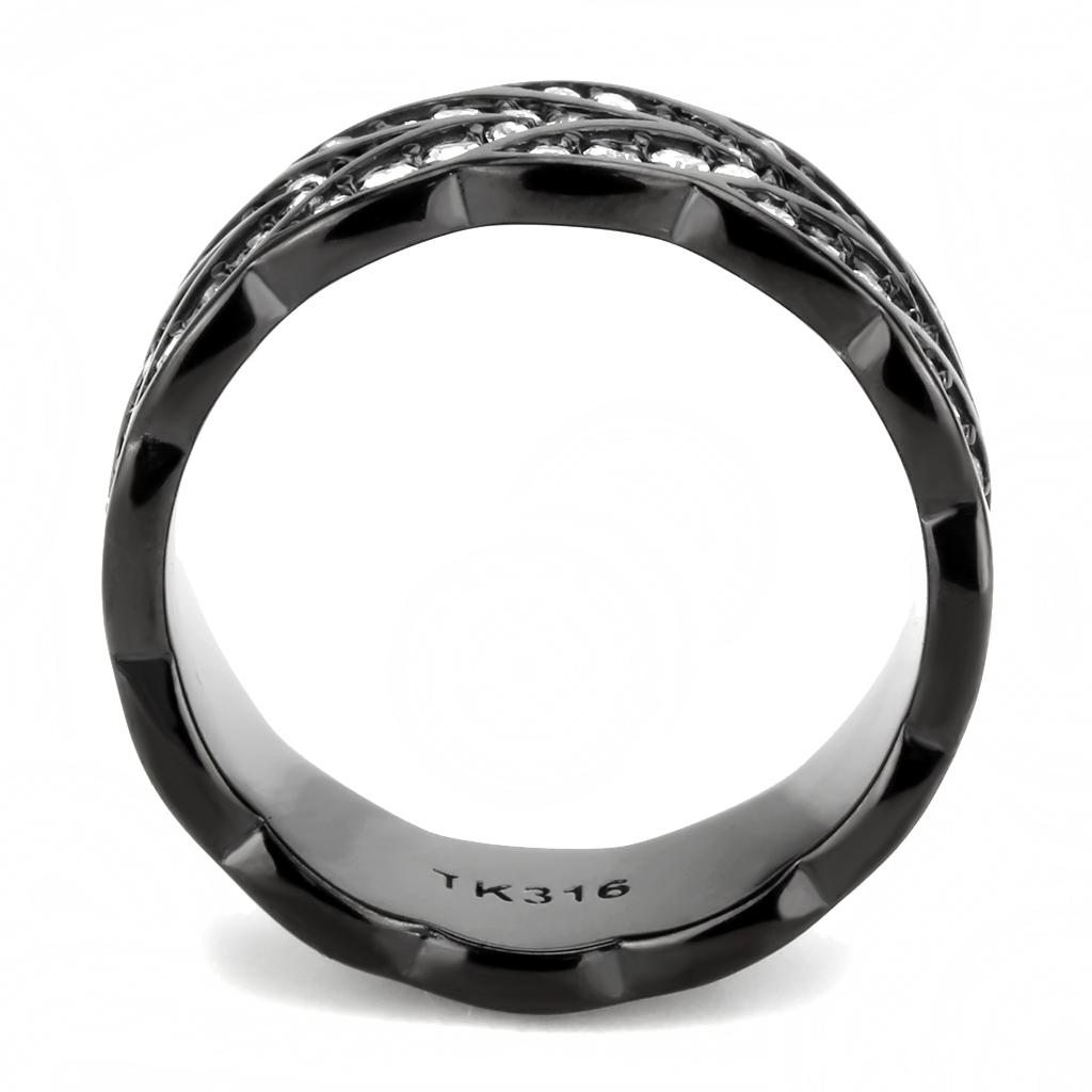 IP Black(Ion Plating) Stainless Steel Ring with Top Grade Crystal  in Clear