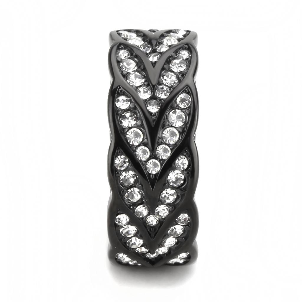 IP Black(Ion Plating) Stainless Steel Ring with Top Grade Crystal  in Clear