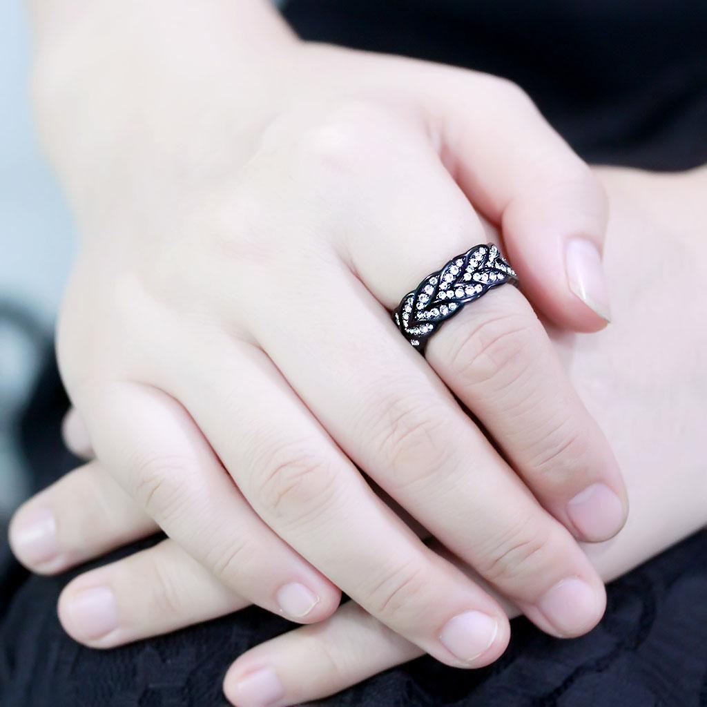 IP Black(Ion Plating) Stainless Steel Ring with Top Grade Crystal  in Clear