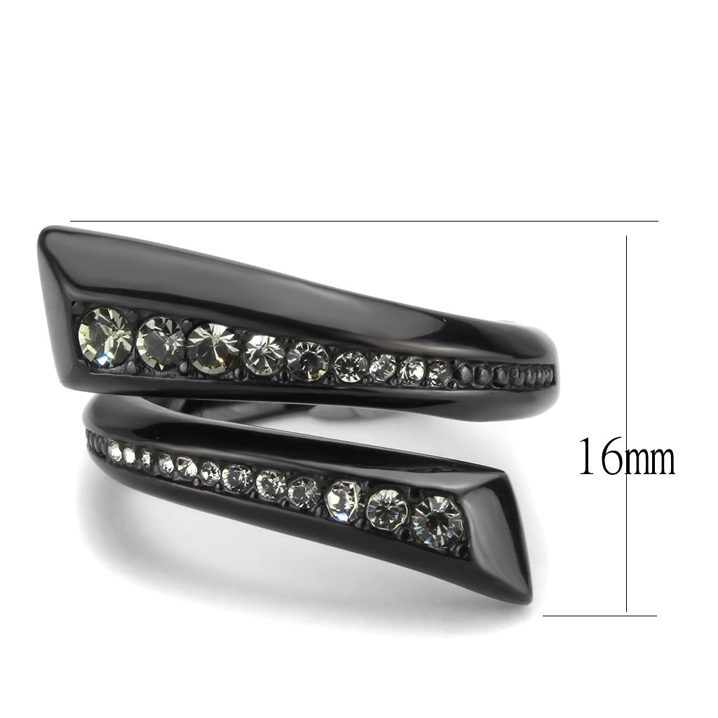 IP Black(Ion Plating) Stainless Steel Ring with Top Grade Crystal  in Black Diamond