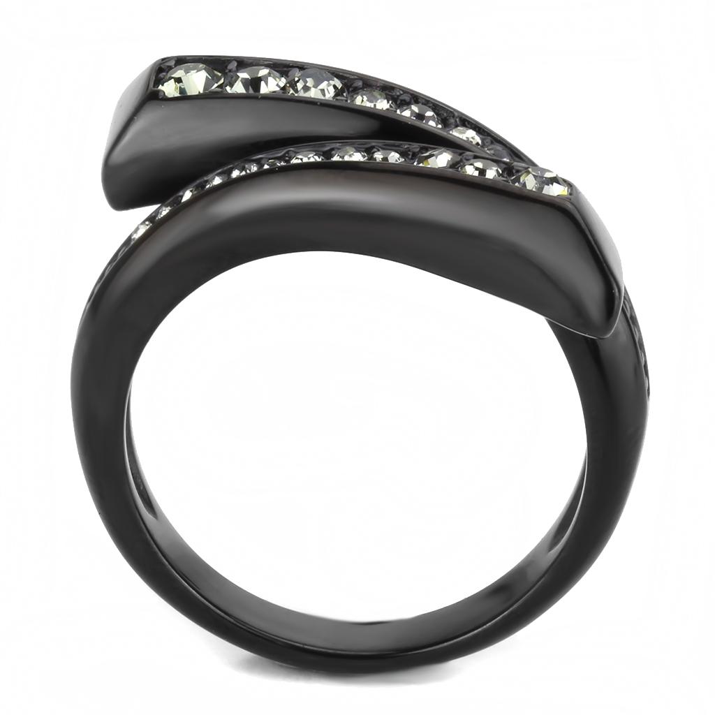 IP Black(Ion Plating) Stainless Steel Ring with Top Grade Crystal  in Black Diamond