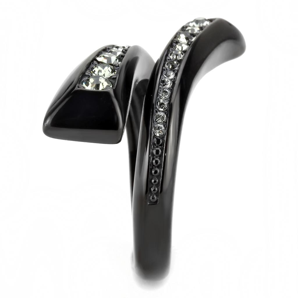 IP Black(Ion Plating) Stainless Steel Ring with Top Grade Crystal  in Black Diamond