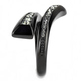 IP Black(Ion Plating) Stainless Steel Ring with Top Grade Crystal  in Black Diamond