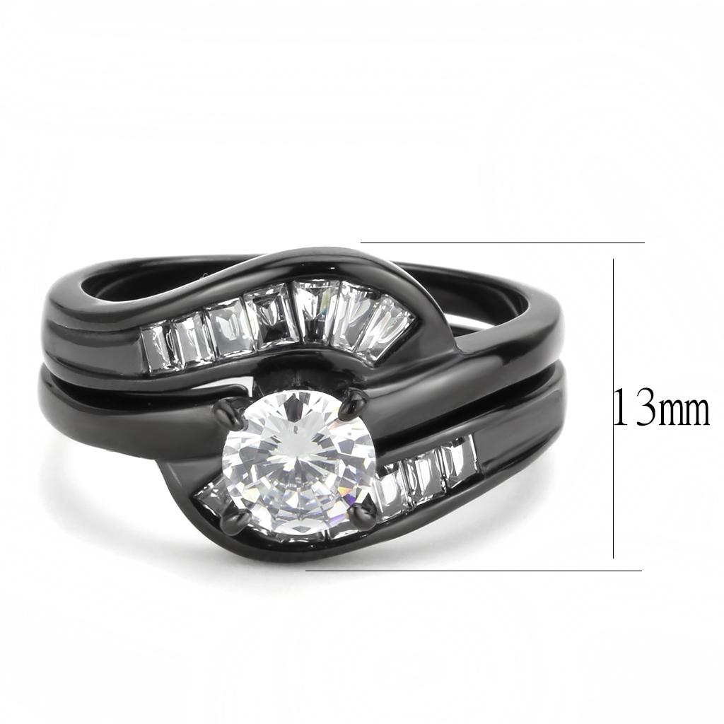 IP Black(Ion Plating) Stainless Steel Ring with AAA Grade CZ  in Clear