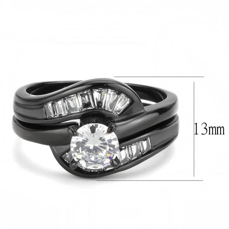 IP Black(Ion Plating) Stainless Steel Ring with AAA Grade CZ  in Clear