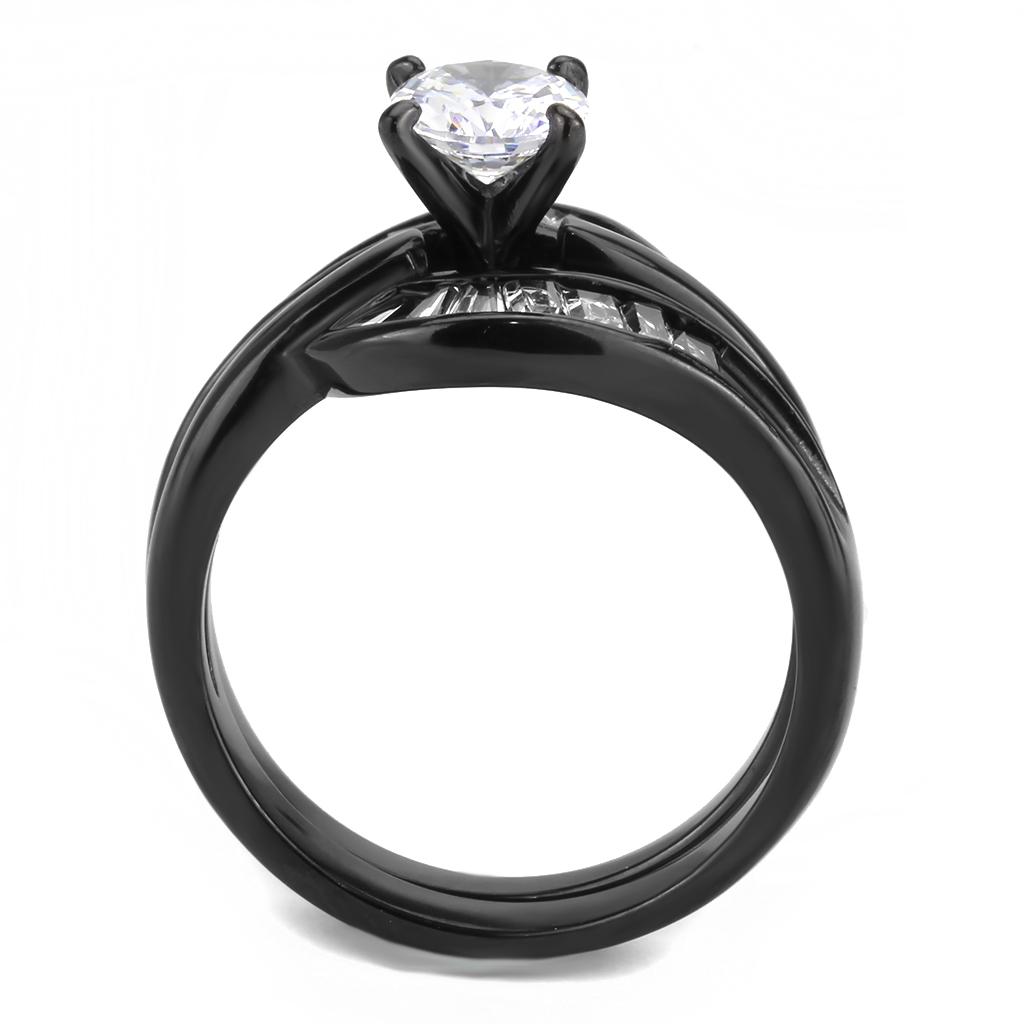 IP Black(Ion Plating) Stainless Steel Ring with AAA Grade CZ  in Clear