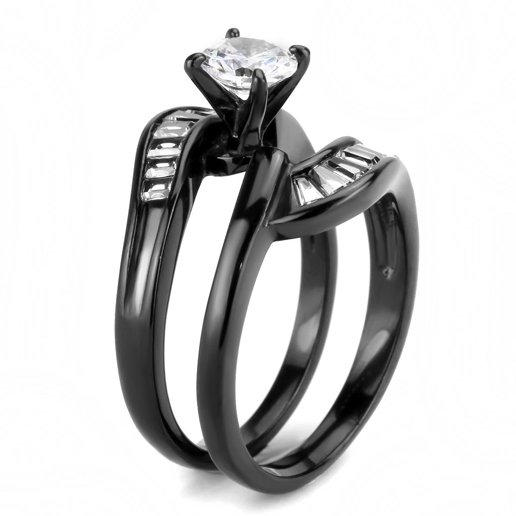 IP Black(Ion Plating) Stainless Steel Ring with AAA Grade CZ  in Clear