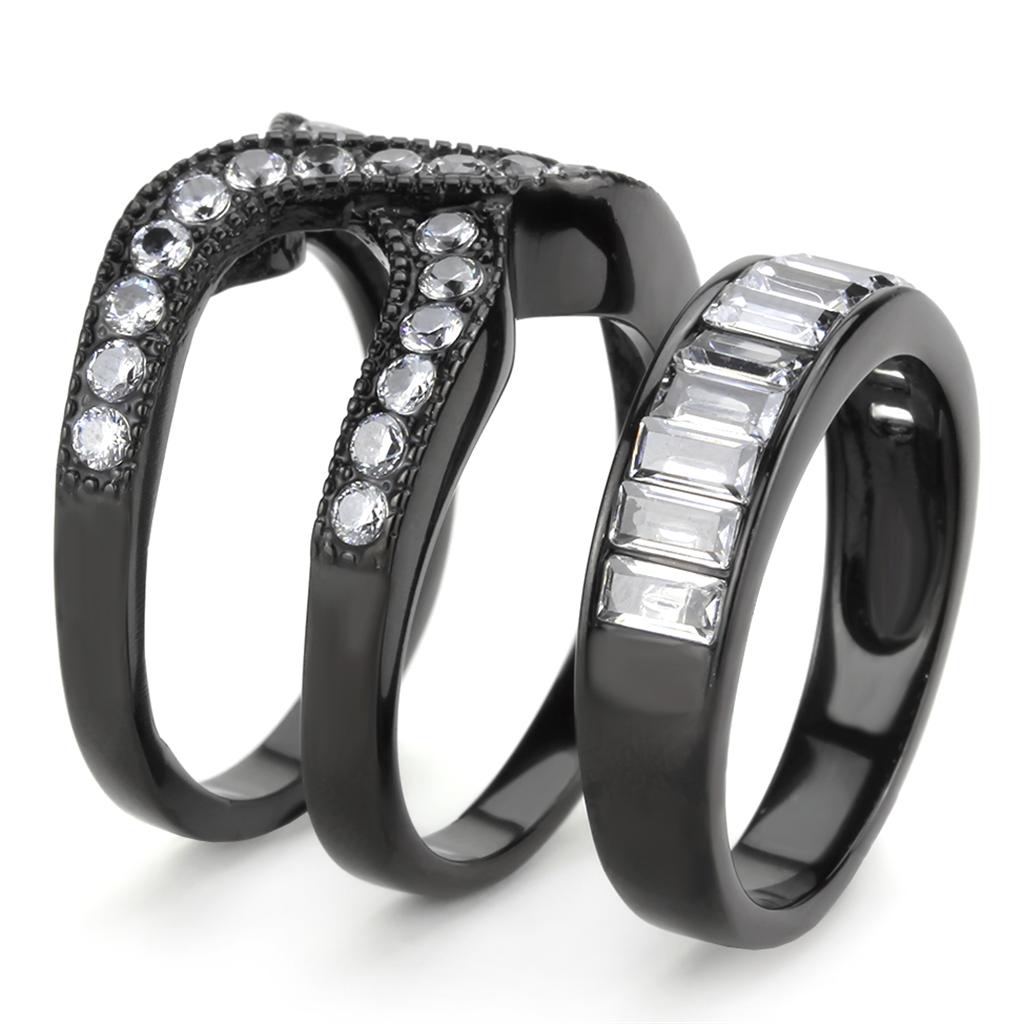 IP Black(Ion Plating) Stainless Steel Ring with AAA Grade CZ  in Clear