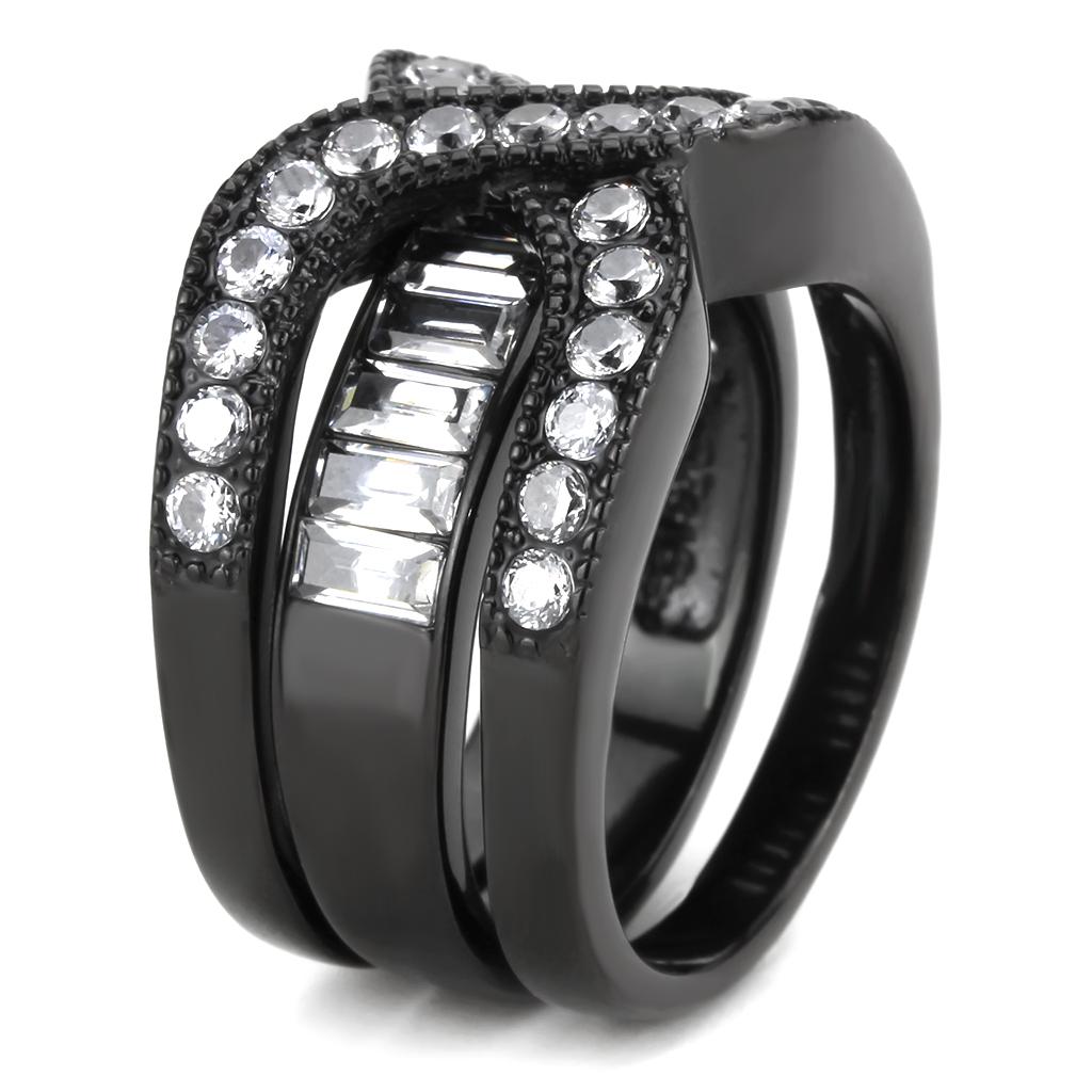 IP Black(Ion Plating) Stainless Steel Ring with AAA Grade CZ  in Clear