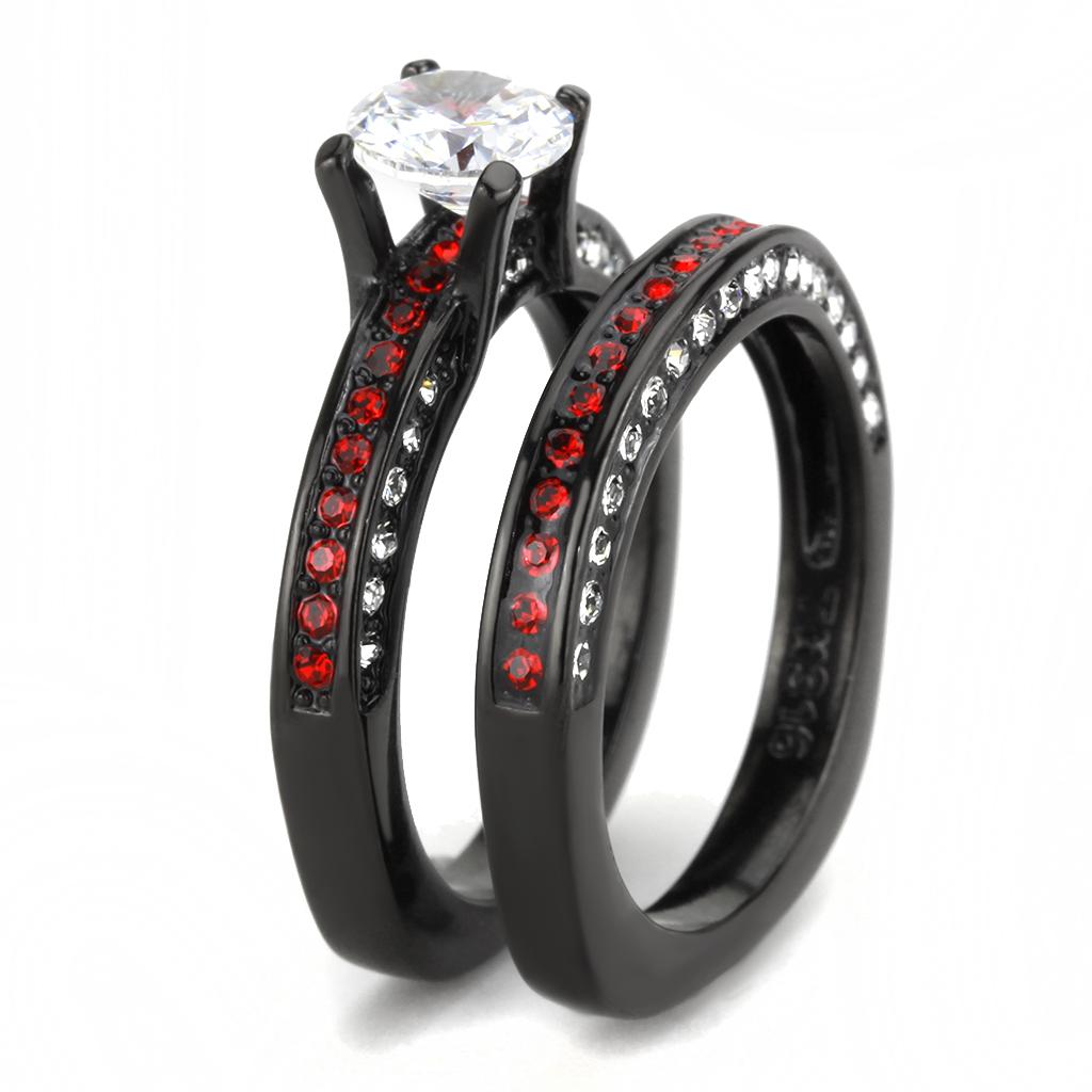 IP Black(Ion Plating) Stainless Steel Ring with AAA Grade CZ  in Clear