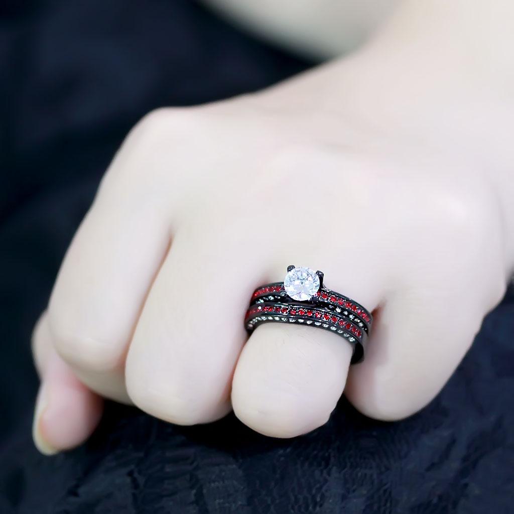 IP Black(Ion Plating) Stainless Steel Ring with AAA Grade CZ  in Clear