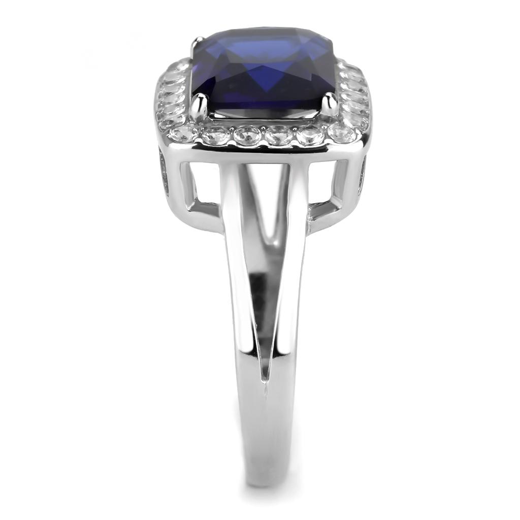 High polished (no plating) Stainless Steel Ring with Synthetic Synthetic Glass in Montana