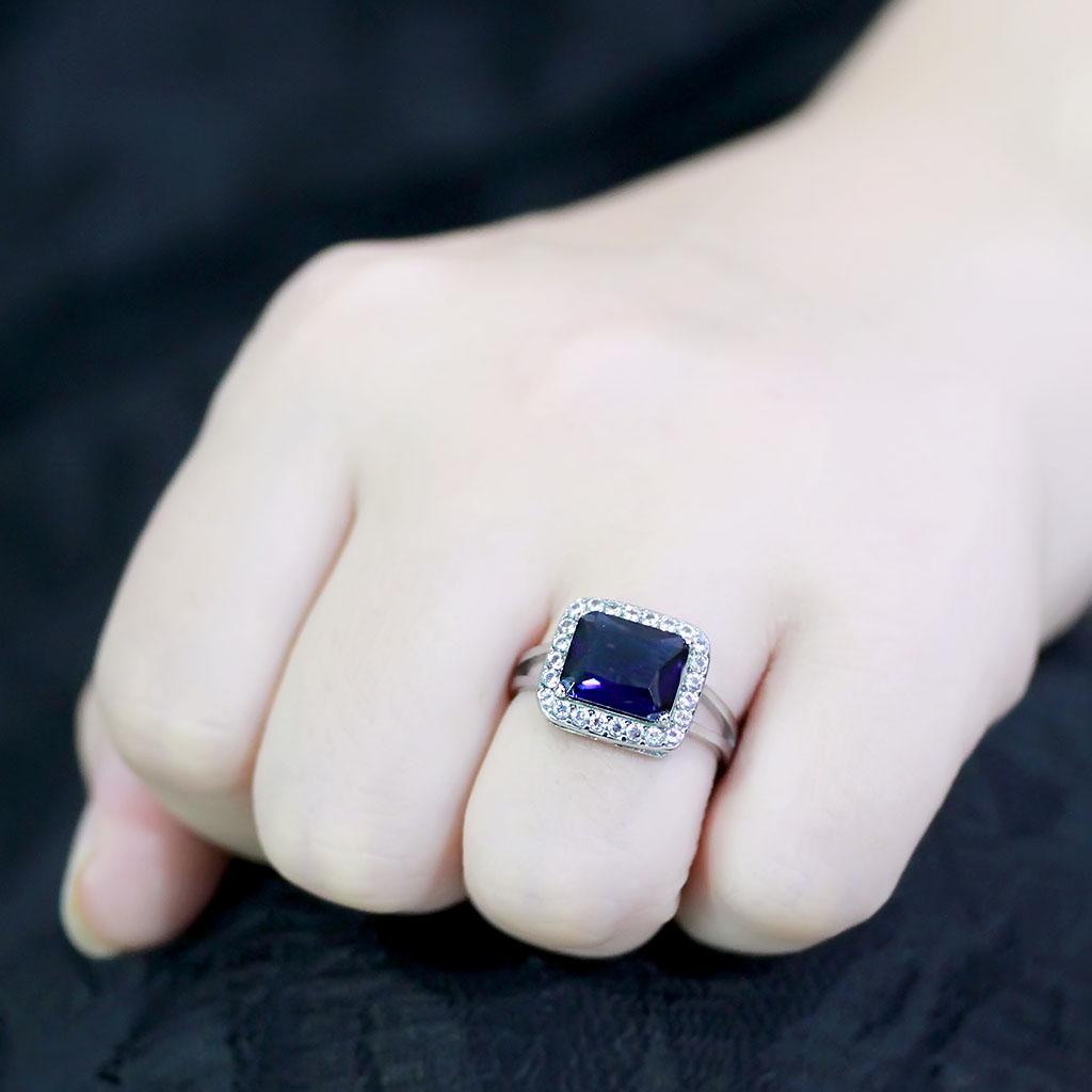 High polished (no plating) Stainless Steel Ring with Synthetic Synthetic Glass in Montana