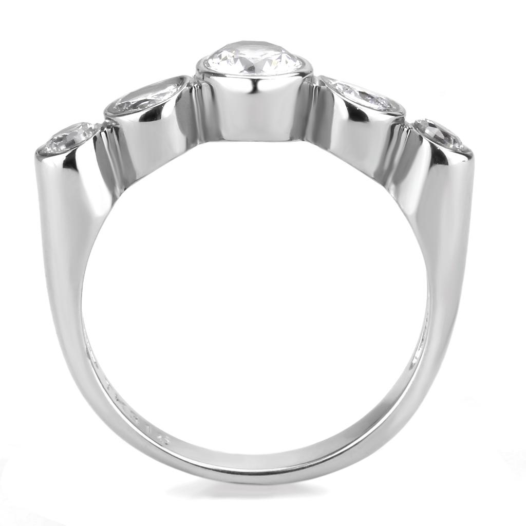 High polished (no plating) Stainless Steel Ring with AAA Grade CZ  in Clear