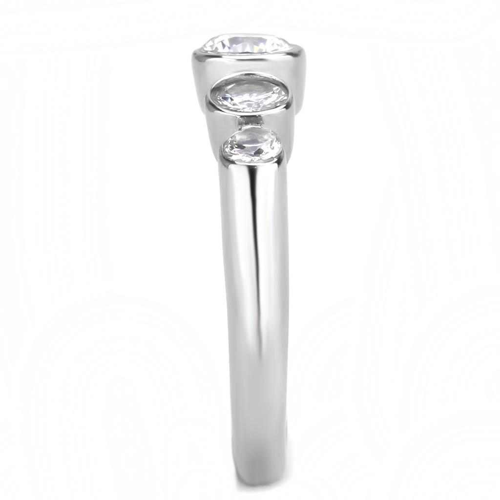 High polished (no plating) Stainless Steel Ring with AAA Grade CZ  in Clear