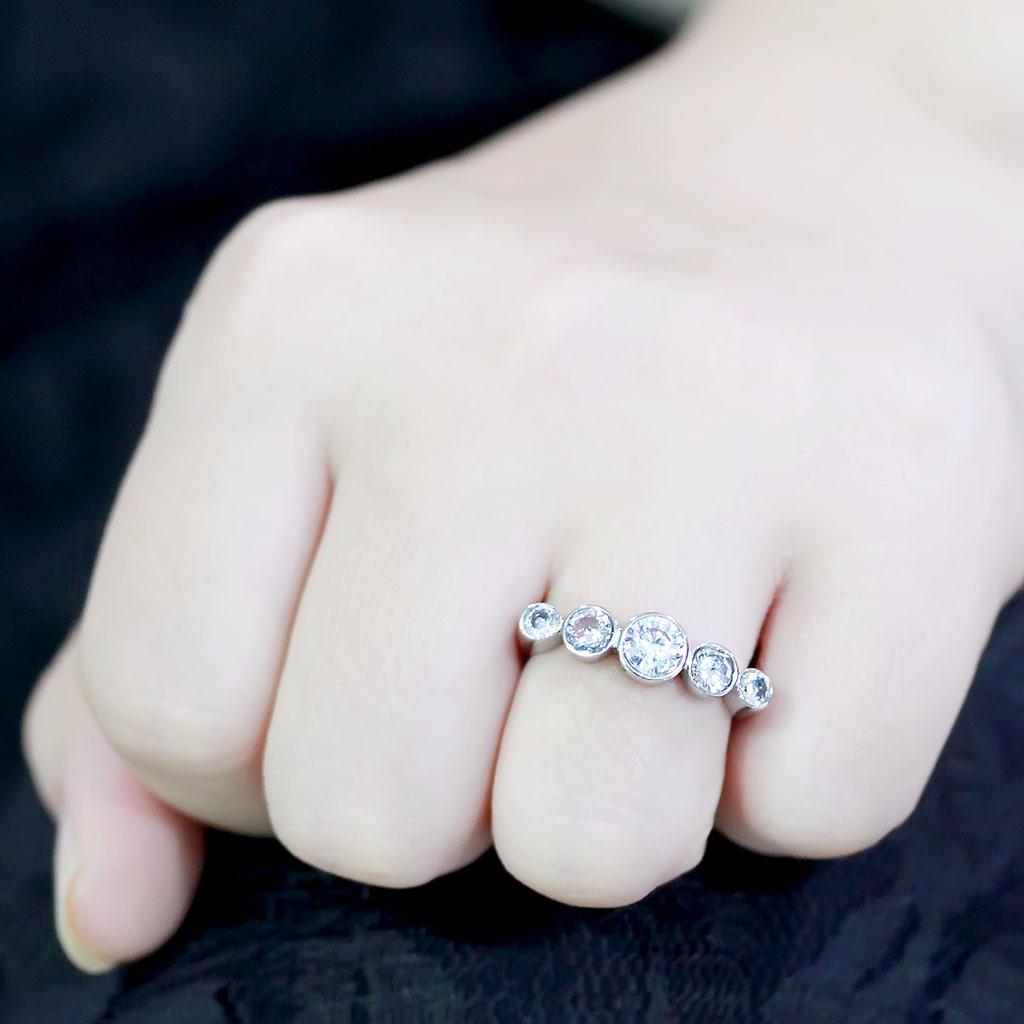 High polished (no plating) Stainless Steel Ring with AAA Grade CZ  in Clear