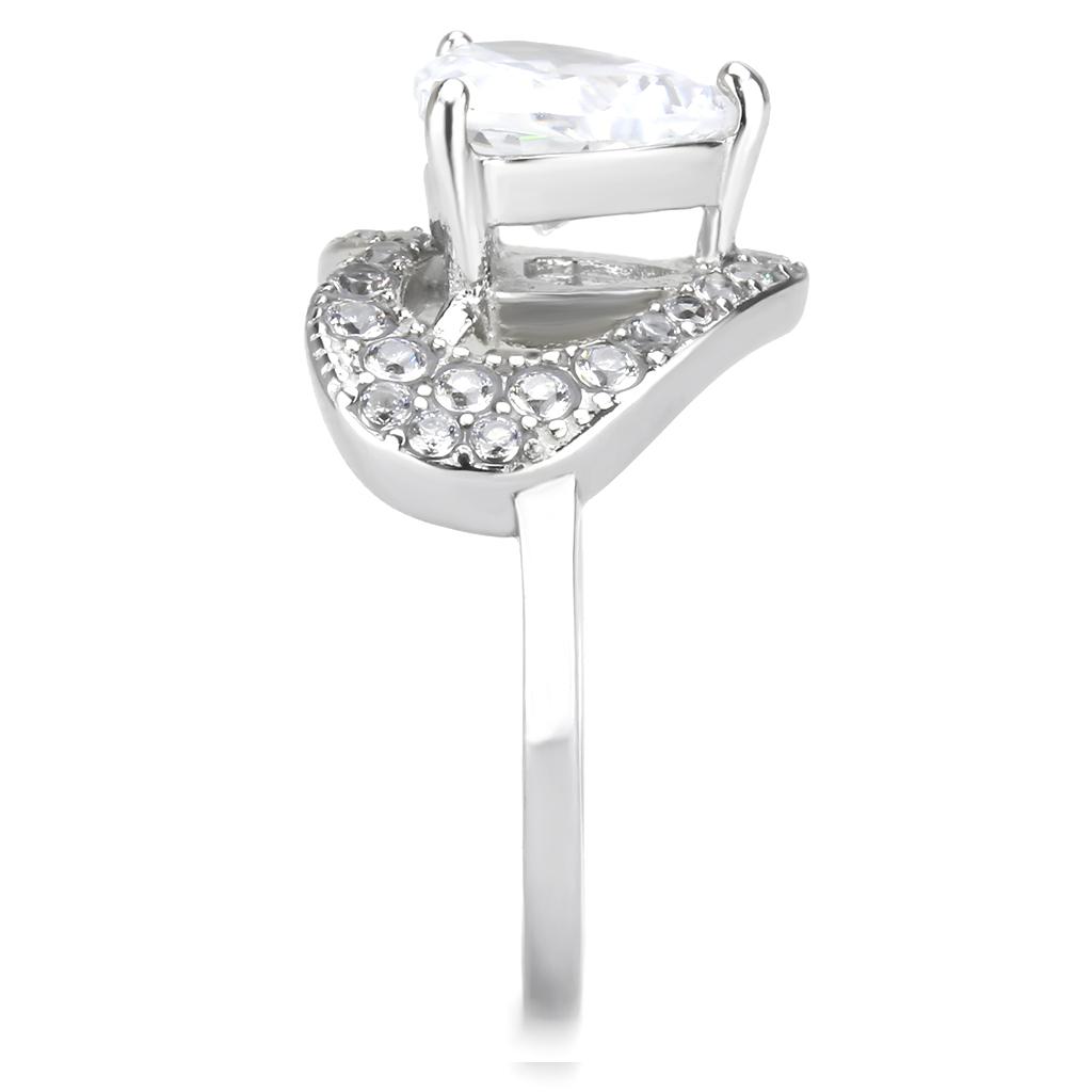 High polished (no plating) Stainless Steel Ring with AAA Grade CZ  in Clear